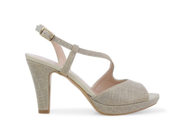 Melluso Sandalo Elegante con Cinturino Tomaia Tessuto Beige Oro J594Z-249355